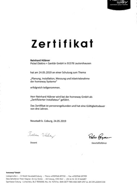 Zertifizierter homeway Installateur bei Pickel Elektro- und Sanitär GmbH in Leutershausen