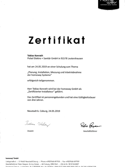 Zertifizierter homeway Installateur bei Pickel Elektro- und Sanitär GmbH in Leutershausen